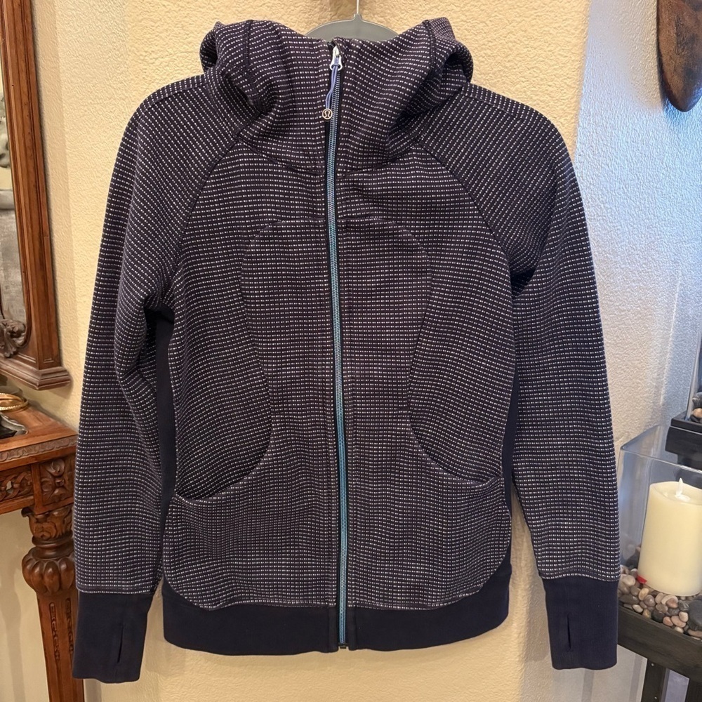 LULULEMON Women Scuba Hoodie III Double Dot Naval Blue Jacket Size 6